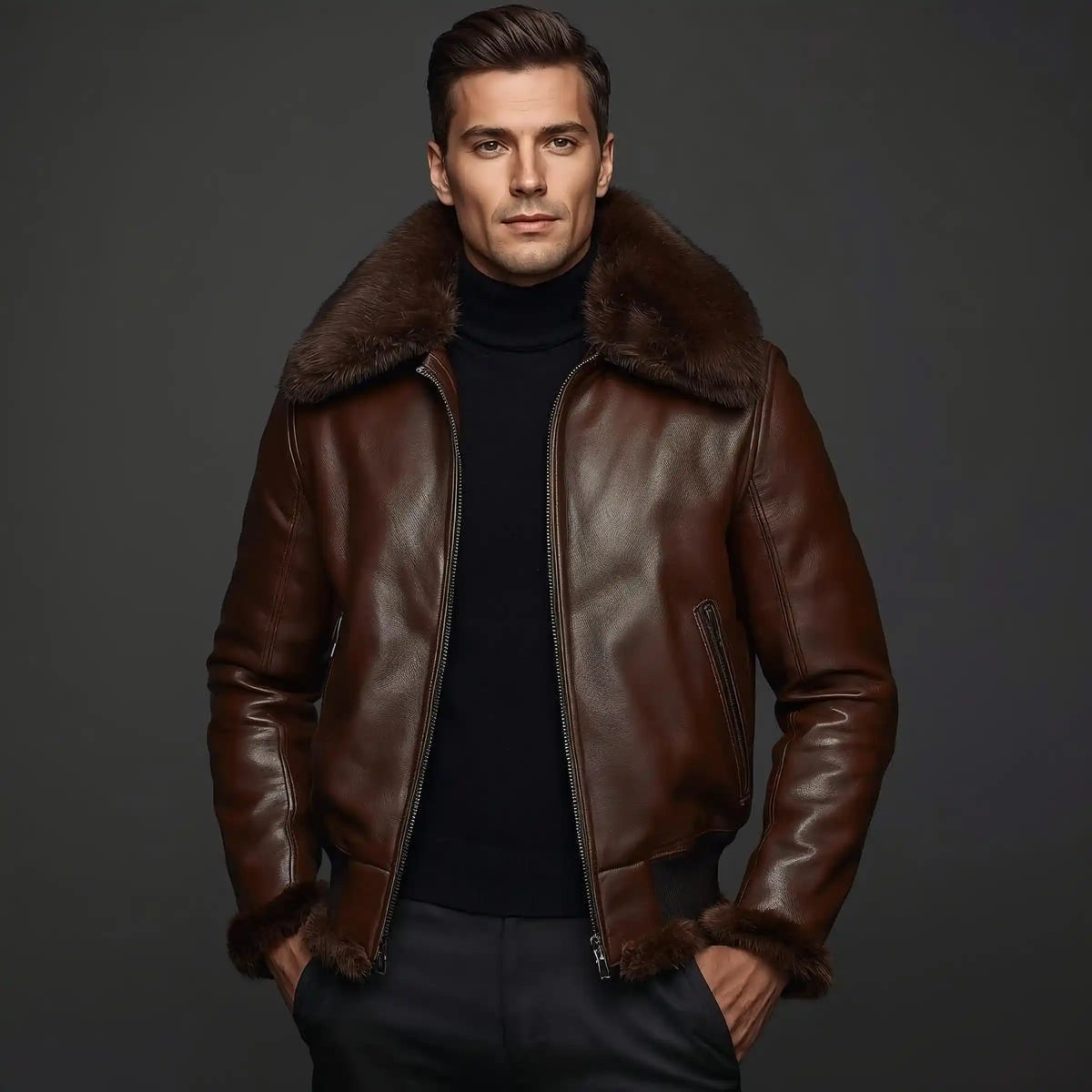Mens leather fur jacket 