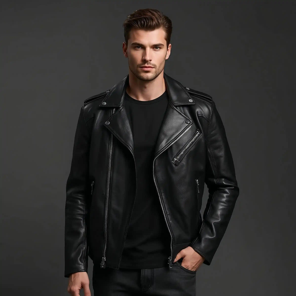 Mens leather biker jacket in cheap price