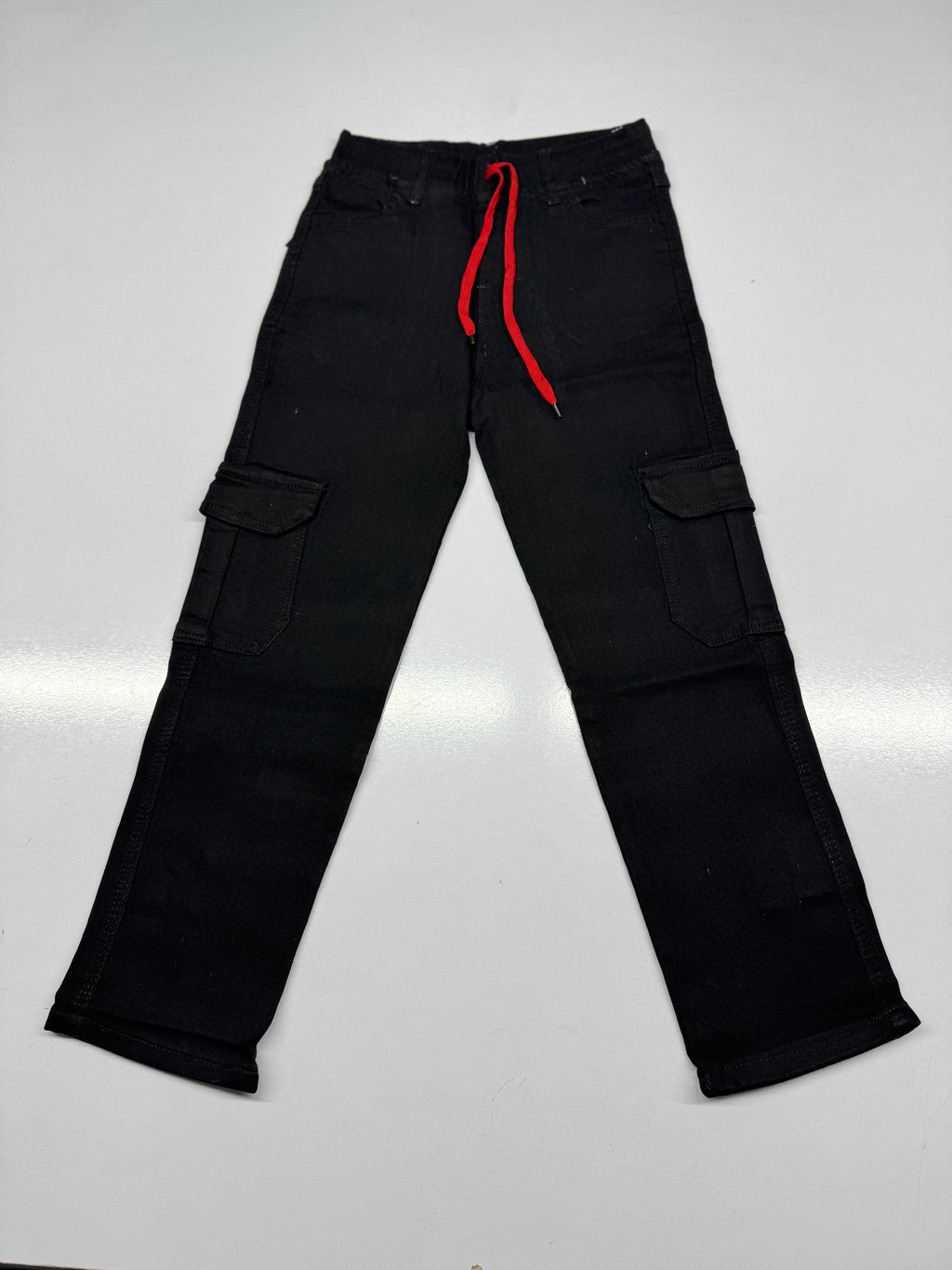 Baggy Trousers – Six-Pocket Denim Pants with Red Drawstring & Yellow Logo | Relaxed Wide-Leg Fit