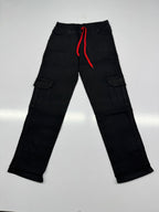 Baggy Trousers – Six-Pocket Denim Pants with Red Drawstring & Yellow Logo | Relaxed Wide-Leg Fit
