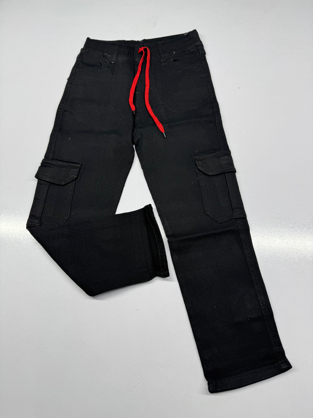Baggy Trousers – Six-Pocket Denim Pants with Red Drawstring & Yellow Logo | Relaxed Wide-Leg Fit